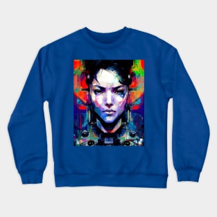 Glitch Cyberpunk Android Girl Crewneck Sweatshirt